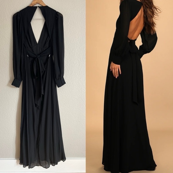 NWOT Talk About Divine Black Long Sleeve Backless Maxi Dress - Picture 3 of 6